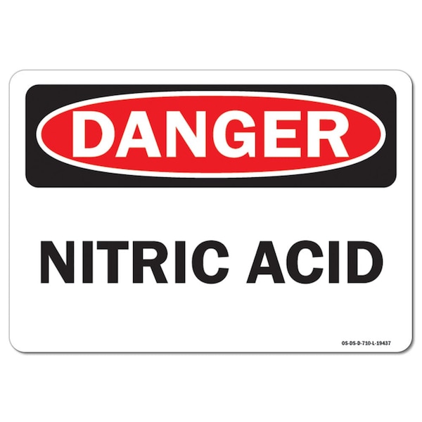 Safety Sign, OSHA Danger, 18" Height, 24" Width, Aluminum, Nitric Acid, Landscape, 1824-L-19437